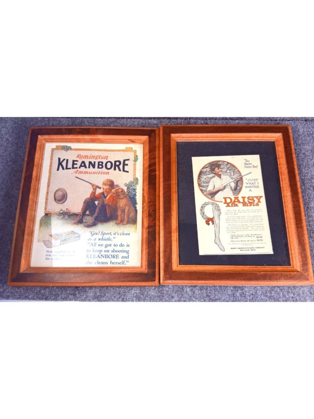 Vintage Framed Daisy Air Rifle & Remington Kleanbore Ammunition Ads Americana Wa